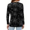 Haut T-shirt Décontracté Mode Femme Imprimé Halloween Col en V Bouton Bordure Manches Longues