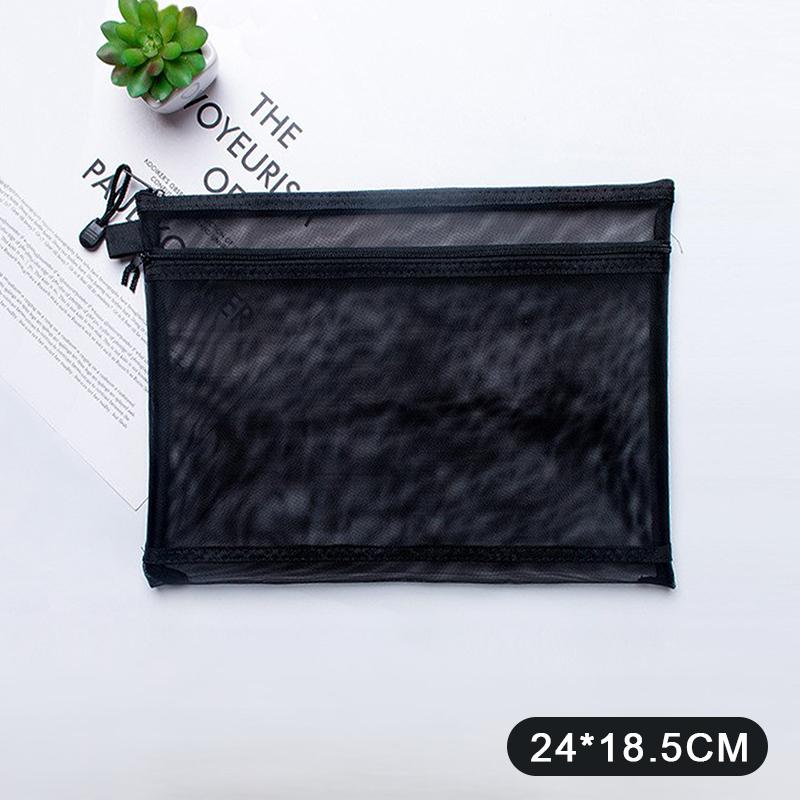 A4 A5 A6 Portable Double-Layer Mesh Zipper File Bag Transparent Student Test Paper Data Storage Bag Office Files Stationery