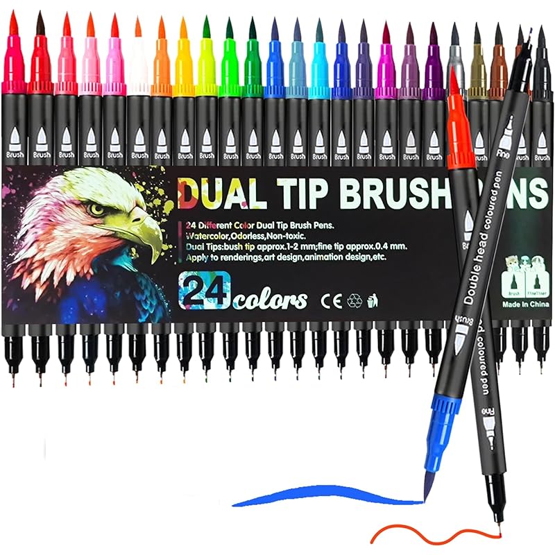 Corslet 24 Colors Dual Tip Colored Brush Pens Art Marker Set Fine Point Calligraphy Markers for Artists Pen Set Journal