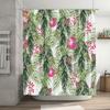 Greenery Bathroom Shower Curtain Set Featuring Pine Cones Poinsettias Christmas Home Decor In White with Red Accents (40 X 72)