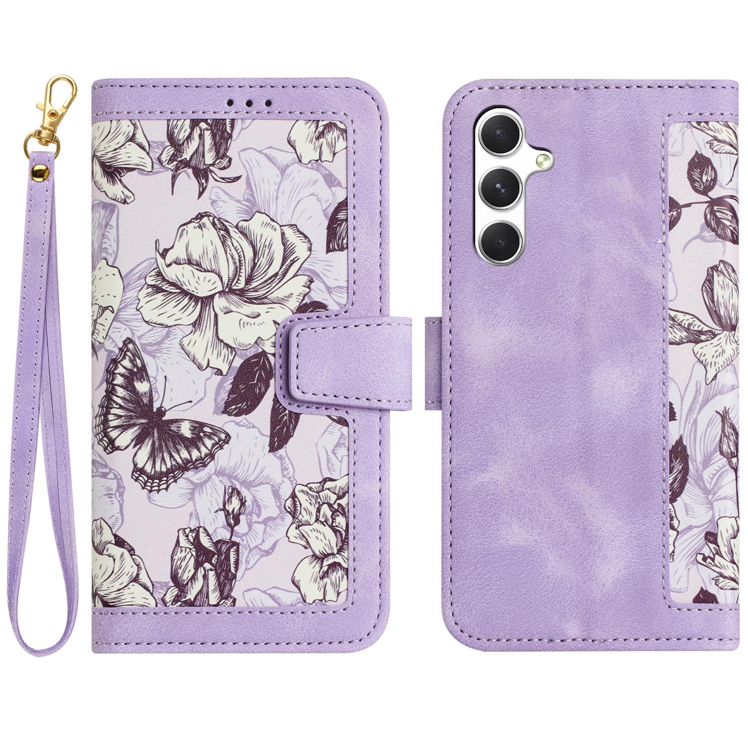 

For Samsung Galaxy A56 5G Case PU Leather Floral Phone Cover with Card Slots Light Purple