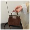 Retro Faux Leather Small Square Shoulder Bag Lock Closure Handbag for Women