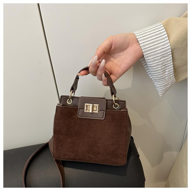Retro Faux Leather Small Square Shoulder Bag Lock Closure Handbag for Women