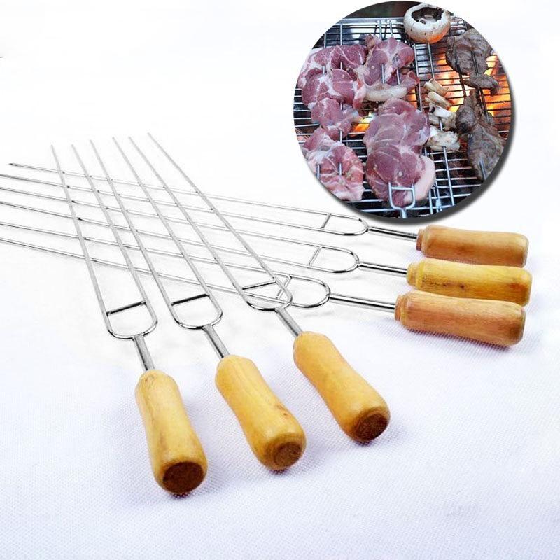 6pcs Stainless Steel U-Shaped Barbecue Brazing Fork Needle Grilling Skewers Double Prong Bbq Grill Outdoor Kitchen Gadgets