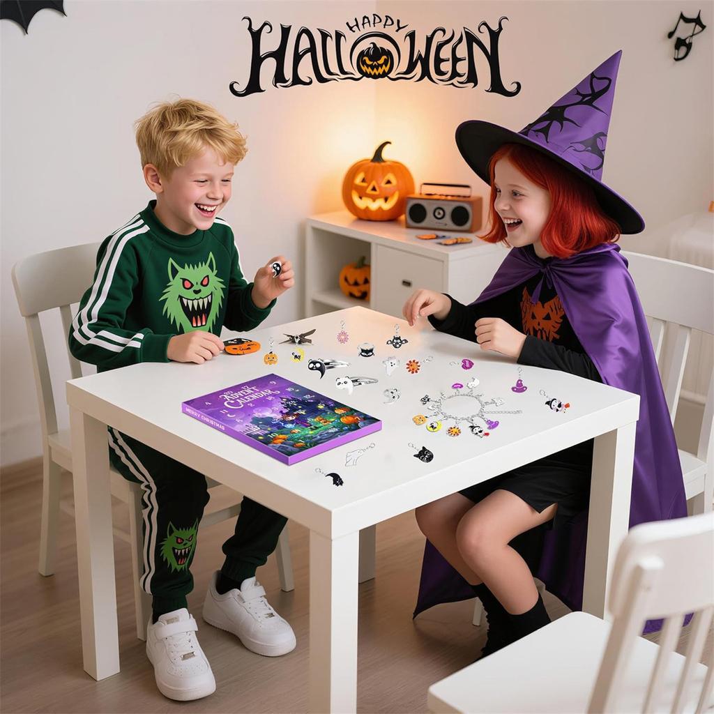 Halloween Advent Calendar 2025 For Girls And Boys With 24 Days Unique Gift Countdown Calendar Spooky Castle DIY Creative Charm Pendant Bracelet