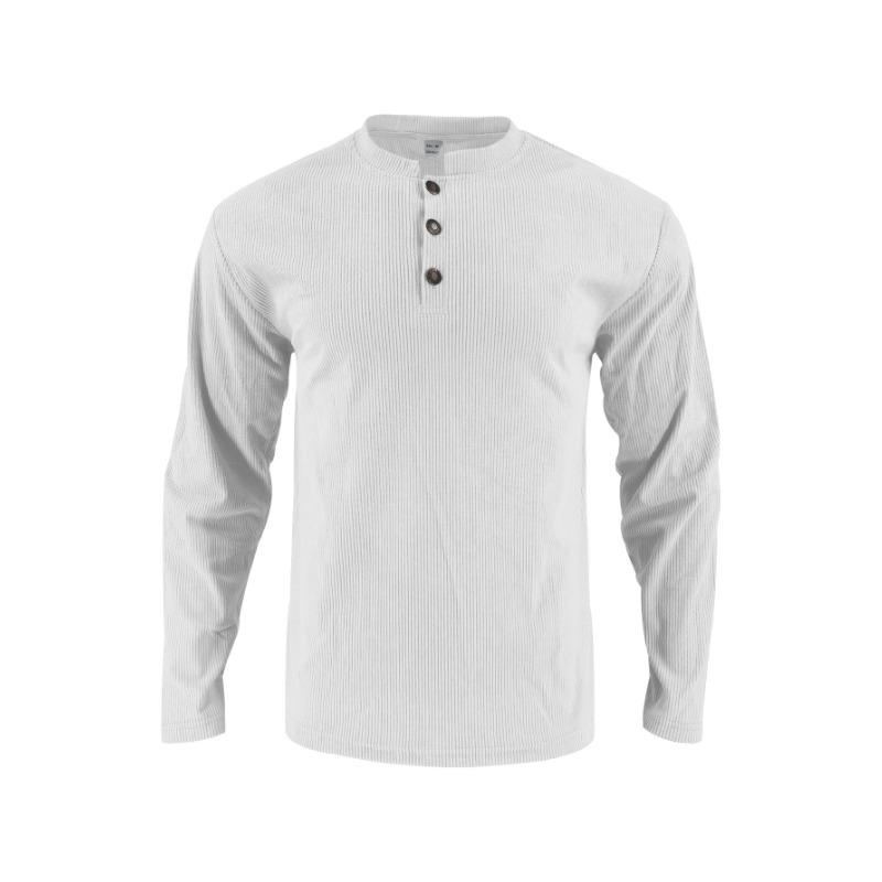 

Мужская повседневная рубашка-henley в рубчик с длинным рукавом и пуговицами на воротнике S белый
