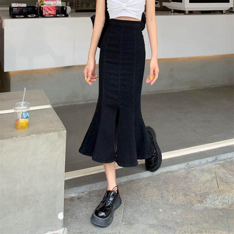 Elegant Front and Back Two Wear Elastic Female Versatile Package Hip Open Fishtail In Long Summer Versatile Comfortable Fashion Denim Bustier Skirt