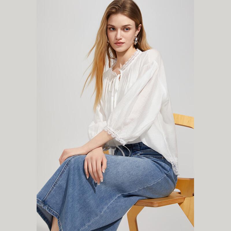 She Tu French Lace 3/4 Sleeve Blouse M