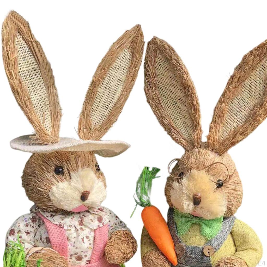 1 Pair Artificial Woven Figures Animal Model Sculpture Standing Statue Doll for Office Easter