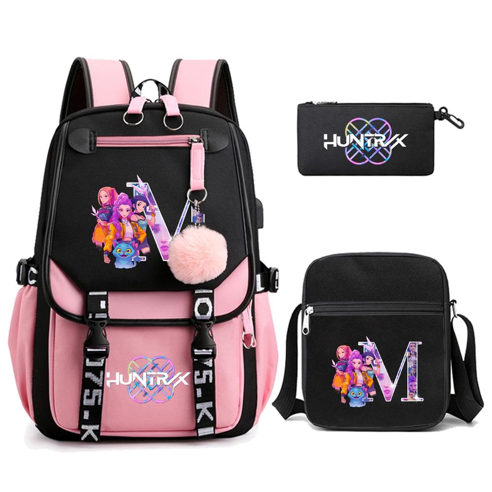 3 ks/sada Roztomilý kreslený batoh s potiskem 26 anglických písmen s taškou přes rameno pro dospívající studentku, studenta, školní taška, velkokapacitní cestovní taška, dárek pro dítě