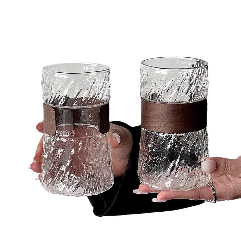 

2Pcs heat-resistant glass hanging ear coffee cup transparent with cup cover ice American cup retro high value high borosilicate 410ml