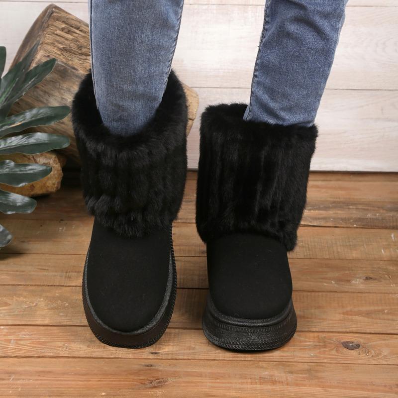Autumn and winter fashion new thick-soled round head fluffy flanged short boots velvet warm versatile warm snow boots