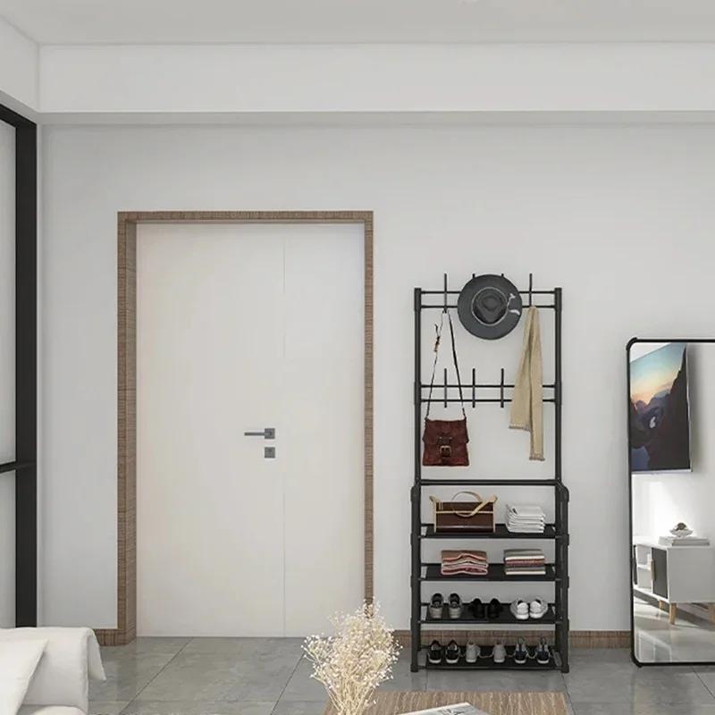 2 In 1 Shoes Clothes Organizer Multipurpose Carbon Steel Coat Rack Space Saving Floor Shoe Shelf Multi-layer Storage Organizer