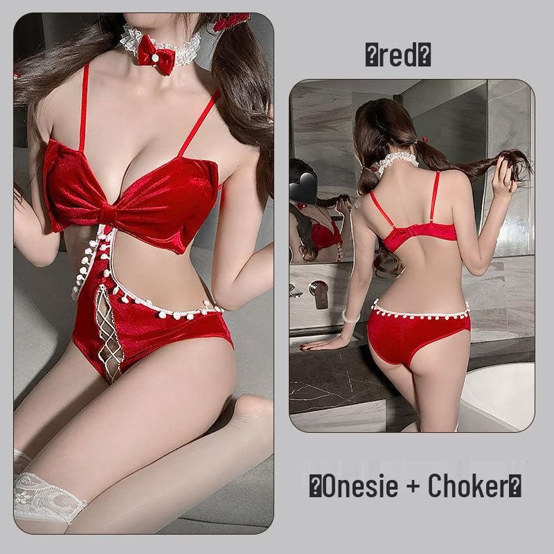 Fan Lei Lingerie Sexy Red Christmas & Halloween Open Crotch Women's Pajama Set
