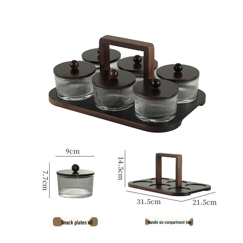 Japanese Style Striped Divided Glass Snack Platter Set