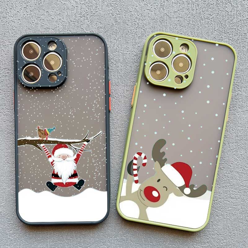 Cartoon Elk Santa Claus Tree Christmas Phone Case For iPhone 16 15 14 Plus Pro Max 13 11 12 Pro Max Mini X XR XS 7 8 Plus Cover