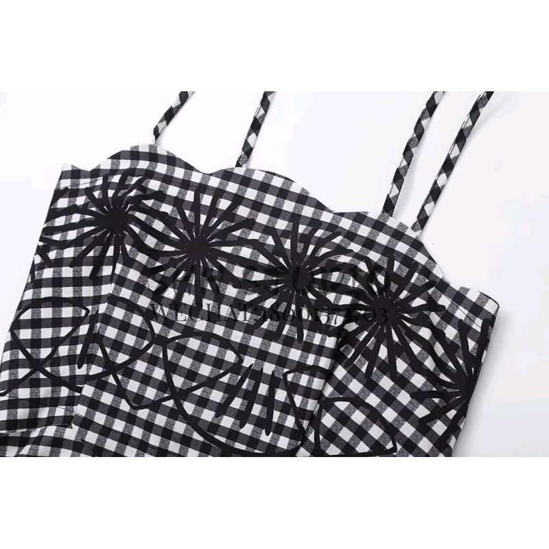 Spring New Women's Clothing French Design Sexy off-the-Shoulder Temperament Square Collar Print Sling Tube Top Dress