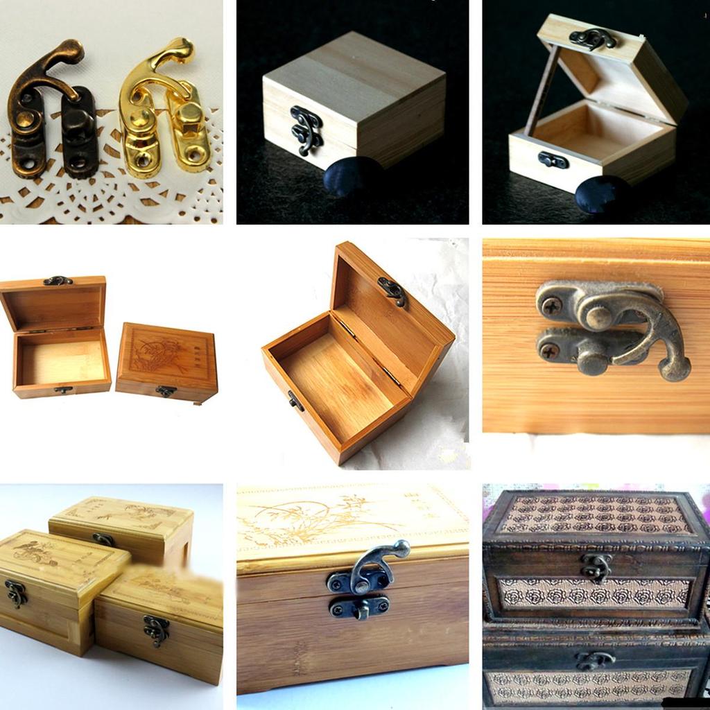 10PCS Small Antique Metal Lock Decoration Hasps Hook Wooden Jewelry Box Padlock With Screws