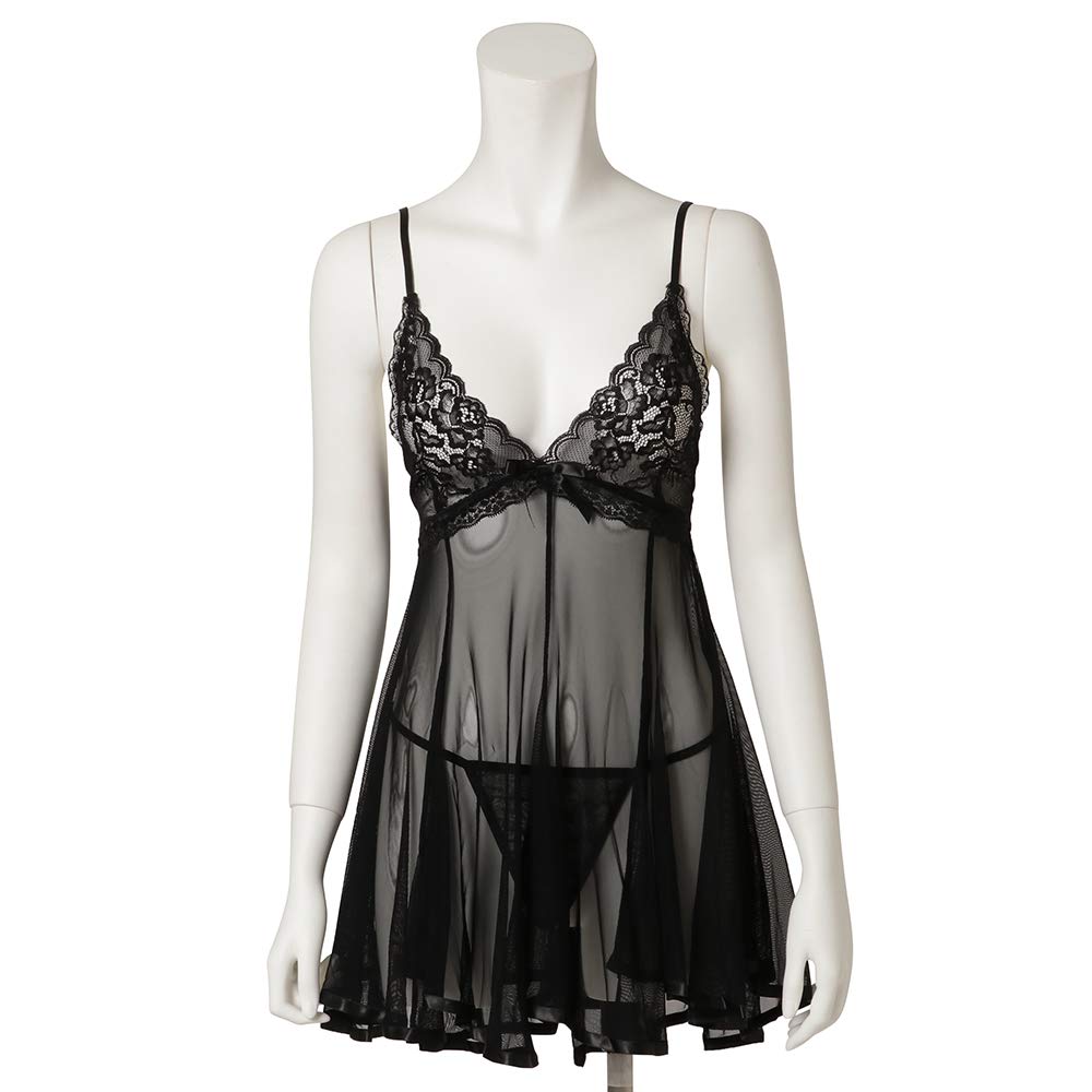 Sexy Rigid M Size [Vivid Style] Lingerie, Babydoll, Mesh, Lace, Basic, Sheer, Beautiful, Women's, Black,