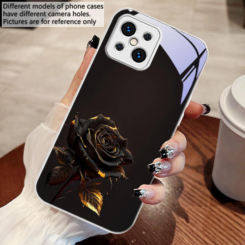 The Dark Golden Rose For Oppo Find X5 X8 Pro X3 Lite A72 58 73 54S F11 79 Reno 6 4Z 5G Nord N200 Tempered Glass Phone Case