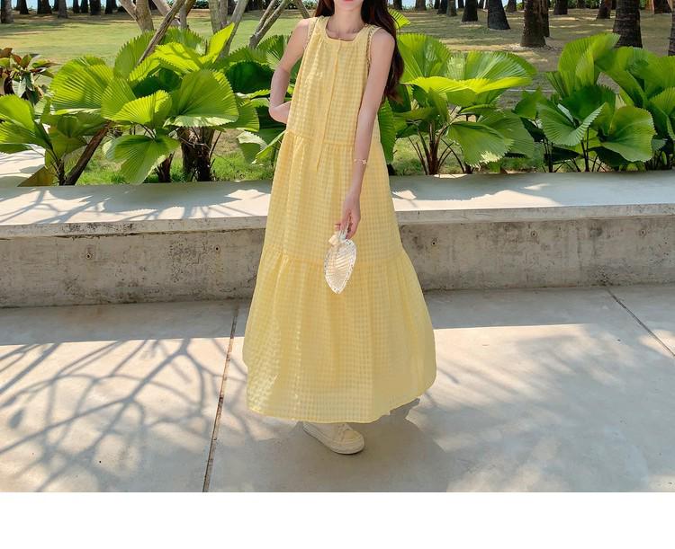 New Summer 2026 Women's Yellow Sleeveless French Vest Dress - Beach Resort Style