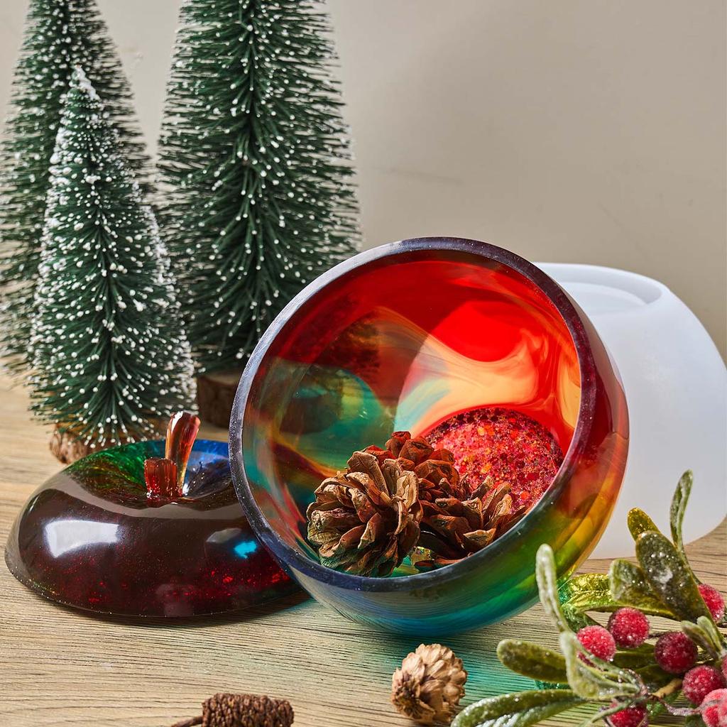 3D Apfel Kerzenglas Silikonform DIY mit Deckel Aufbewahrungsbox Gussformen Gips Beton Harz Blumentopf Herstellung Weihnachts-Bastelarbeiten