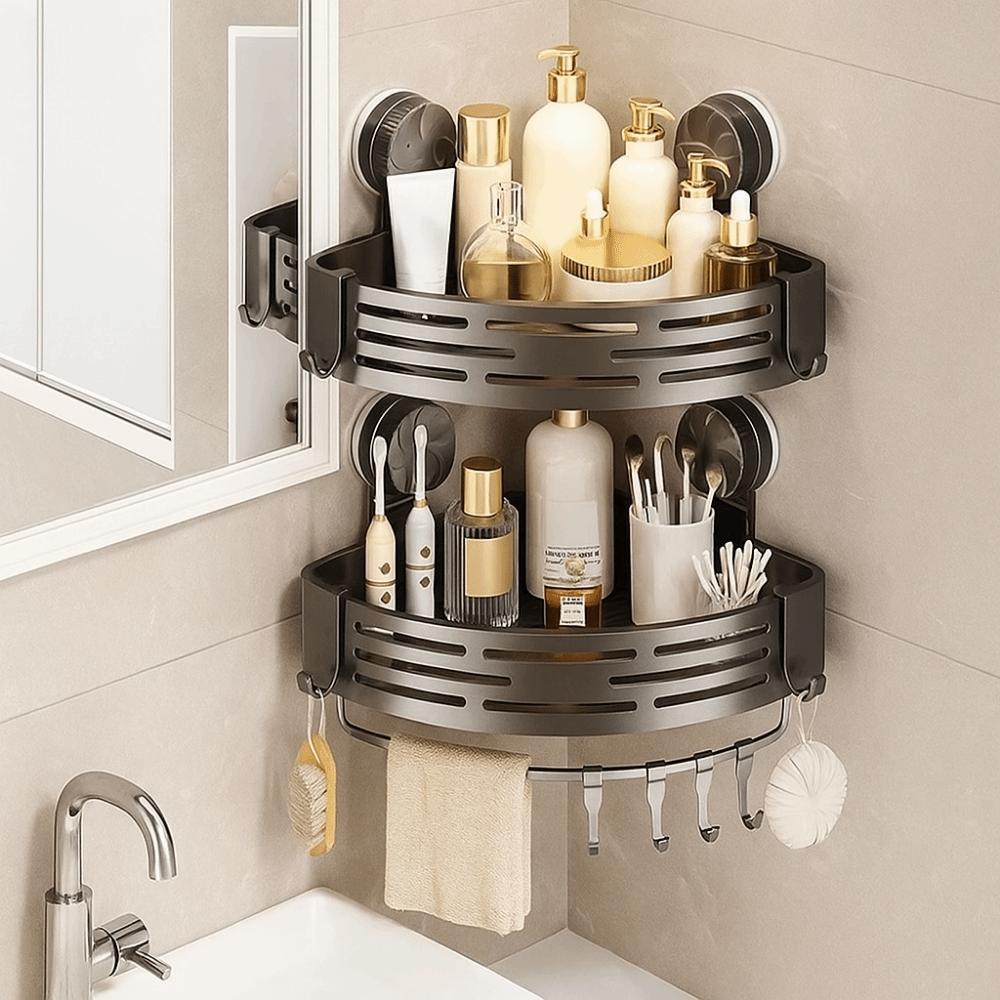 Wall Mounted Suction Cup Triangle Storage Rack Plastic Suction Cup Shower Shelf  Bathroom