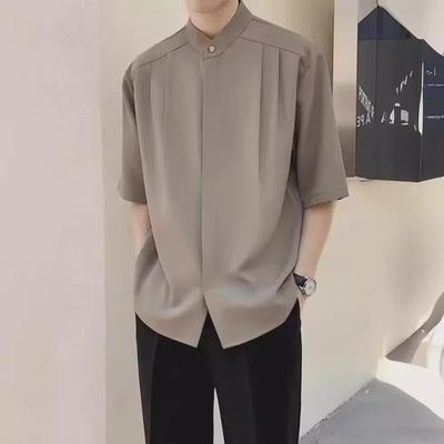 Men's Slim Fit Ice Silk Short-Sleeve Shirt, New Chinese & Korean Style - Iron-Free, Light Mature Design