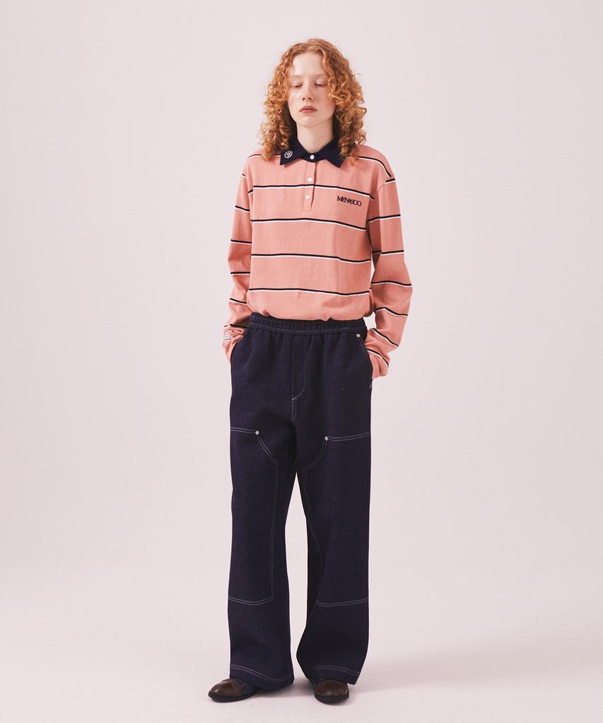 Minasu Mns Striped Cotton Collar T Shirt_Pink