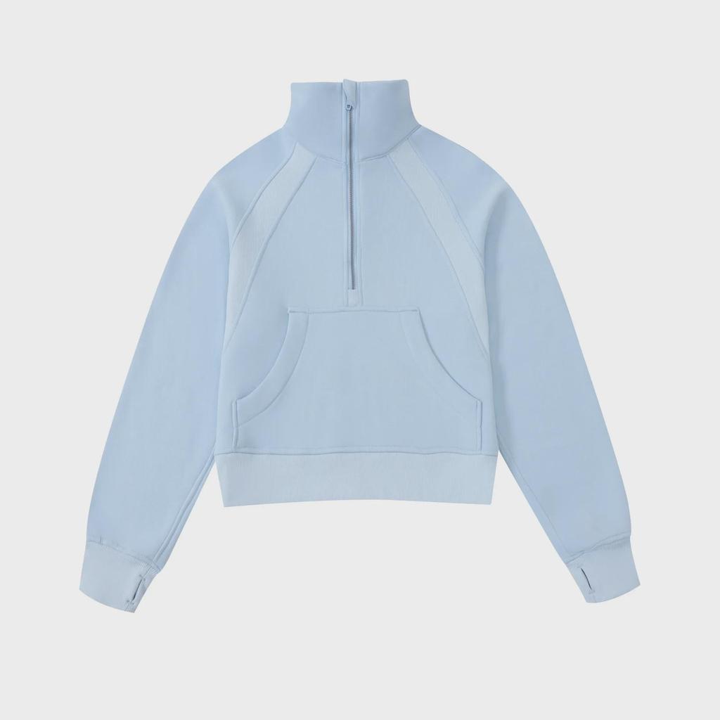Women's Short Chimney Collar Casual Sports Sweatshirt - Half-Zip, Plus Velvet, Loose Fit