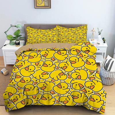 Cartoon Yellow Duck King Queen Duvet Cover Farm Lovely Animal Bedding Set Blue Bubble Quilt Cover Soft Polyester Comforter Cover