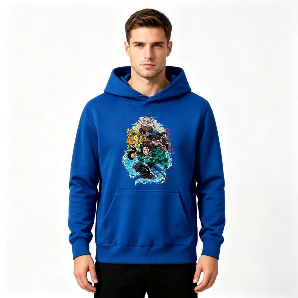 Men's Demon Anime Printed Pullover Hoodie Casual Long Sleeve Warm Hooded Sweatshirt for Daily Wear