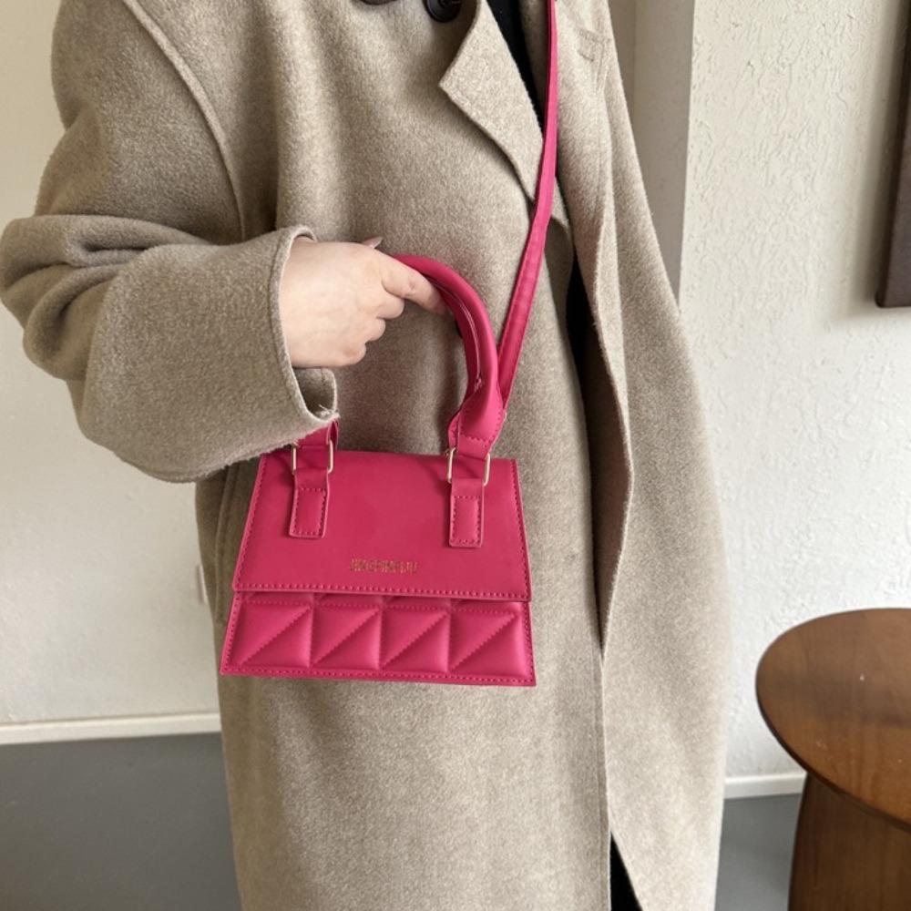 Korean Style Plaid Leather Square Bags Solid Color Crossbody Bag Simple Single Shoulder Bag  Girls