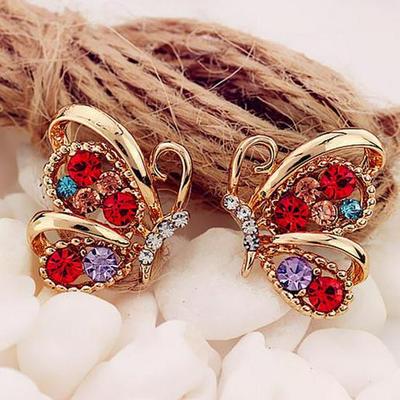 B233 Korean Style Diamond Butterfly Love Flower Earrings