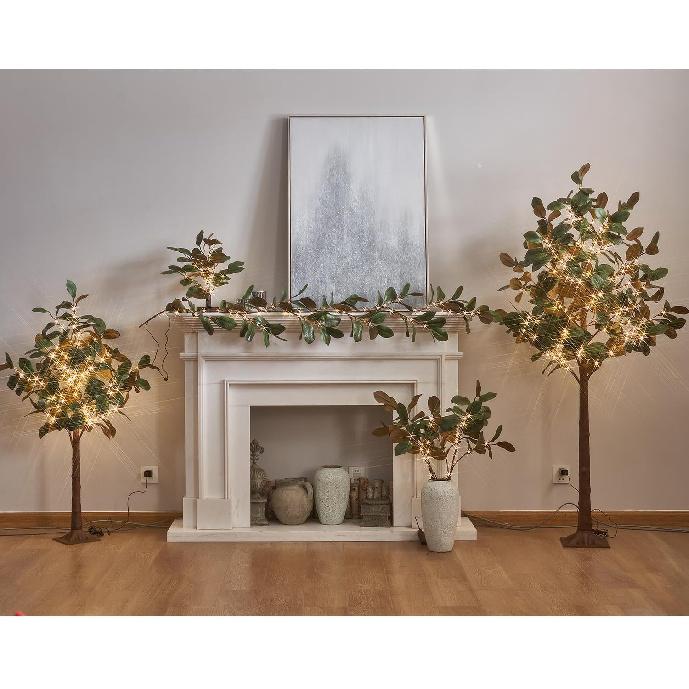 Fudios Magnolia Branches Lights with Timer 32IN 60 LED Battery Operated or USB Plug in Artificial Greenery Magnolia Stems for Spring Decor