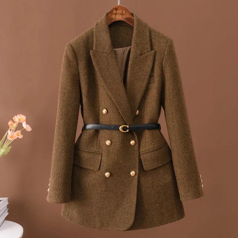 Sako Oblek pro Ženy Zimní Ležérní Zesílený Dlouhý Rukáv Knoflíkový Kardigan Slim Fit Profesionální Sako