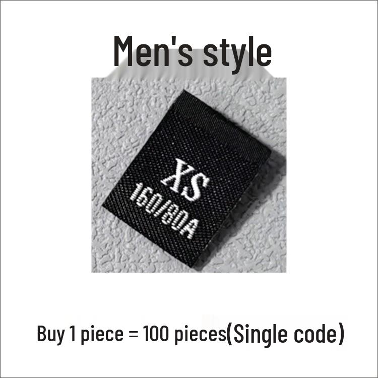 In-Stock Men's & Women's Woven Size Labels: Custom Black & White Trendy International Brand.