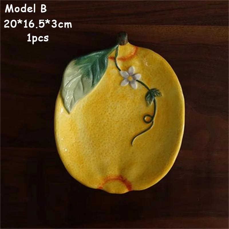 Lemon Shaped Ceramic Plate for Dessert, Fruit Tray, Afternoon Tea Kettle, Milk Mug, European Dinnerware, Colored Underglaze