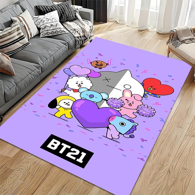 BT21 Cartoon Characters Carpet with Cute Purple Design for Living Room Suitable for Use As an Anti-slip for Living Room Bedroom Sofas