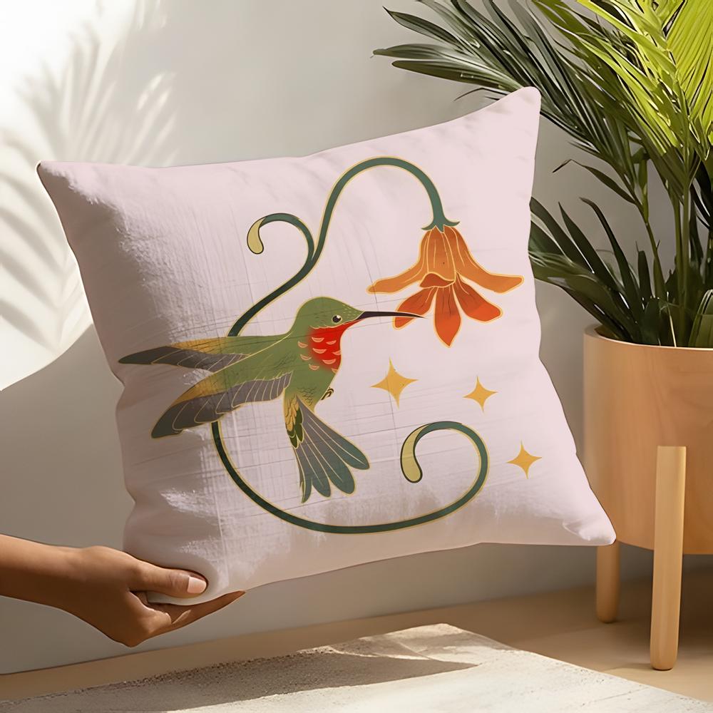 Butterfly, Bird And Flower Print Pillow Case Home Living Room Decoration Linen Pillowcover Pillow Cases Cushion Cover