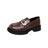 Cowhide~ New British style platform thick heel student casual small leather shoes round head black mandala loafers women