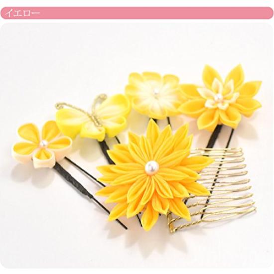 Japanese Style Hair Ornament Coming of Age Ceremony Furisode Pure Silk Tsumami Craft 5 Piece Set 68 Sword Tsumami Butterfly Flower Comb U Pin Purple