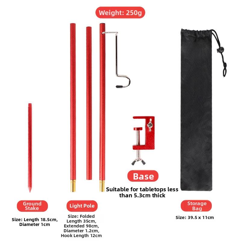 Aluminum Alloy Folding Camping Light Stand with Adjustable Height and 12cm Hook for Convenient For Outdoor Use