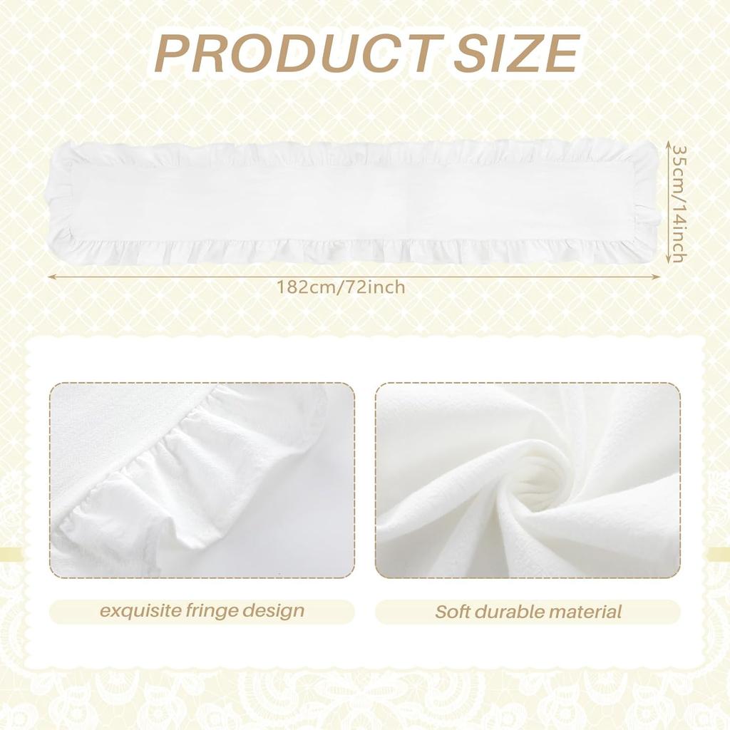 Ruffled Table Runner 72 Inches Long Rustic Cotton Tabletop Farmhouse Decor for Baby Shower Bride Shower Birthday Holiday Party(Solid Color,White)