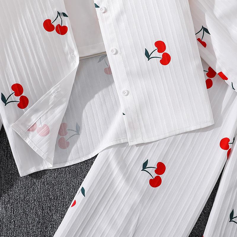 Mädchen Herbst Outfit Neuer Europäischer und Amerikanischer Stil Niedlicher Kirschdruck Langarmshirt Top und Lange Hose