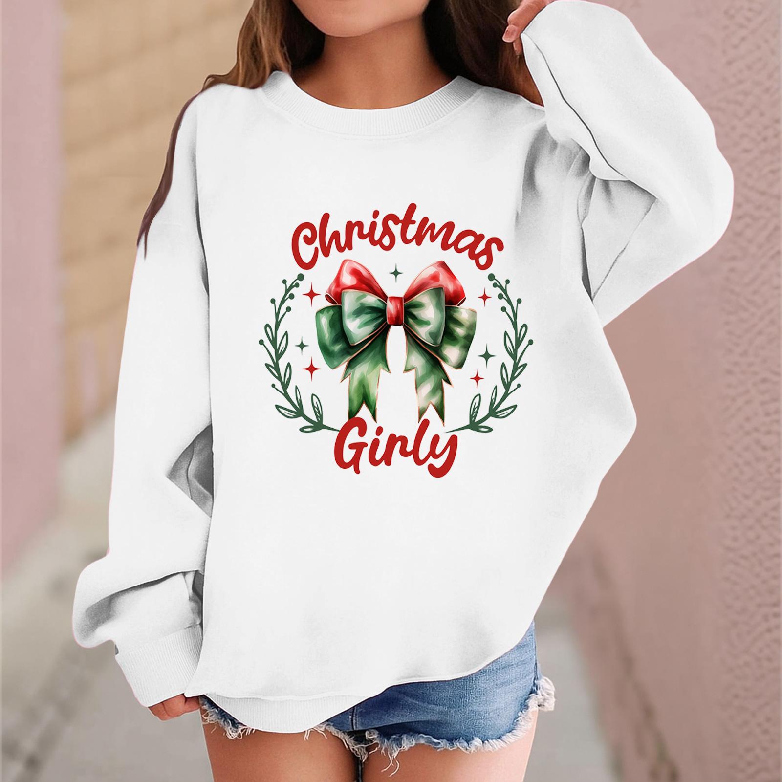 

Детский модный повседневный пуловер с длинными рукавами и свободного кроя с рождественским принтом 150 белый