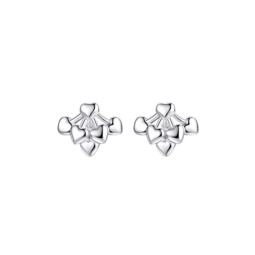 Sterling Silver Japanese Style Mini Heart Earrings for Women - Sweet and Simple Design