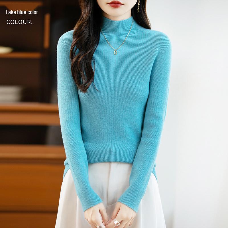 26 Autumn Winter Women's Half-High Collar Slim Knit Sweater - Korean Style