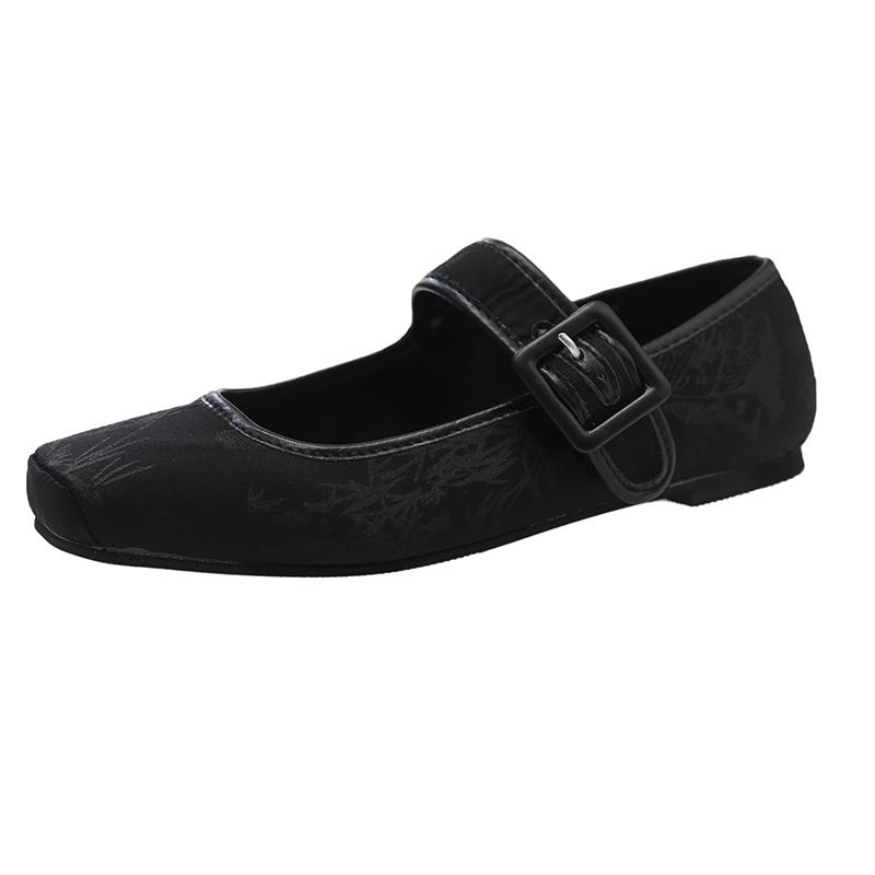 Fashion Spring New Low Heel Single Shoes Women's Square Head Shallow Mouth One Word Buckle Soft Sole Non-slip Low Top Shoes