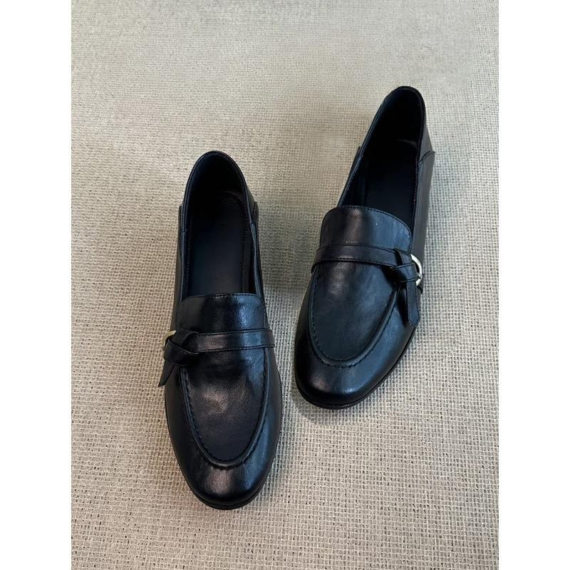 Coarse Heel Retro-style Women's New Trendy All-purpose Slip-on Leather Shoes